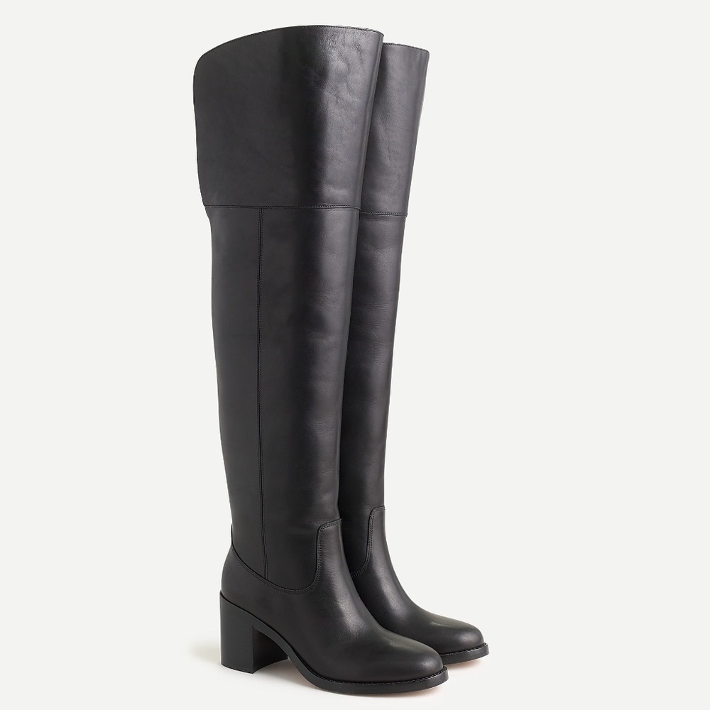 New JCREW Leather Over-The-Knee Boots in Black